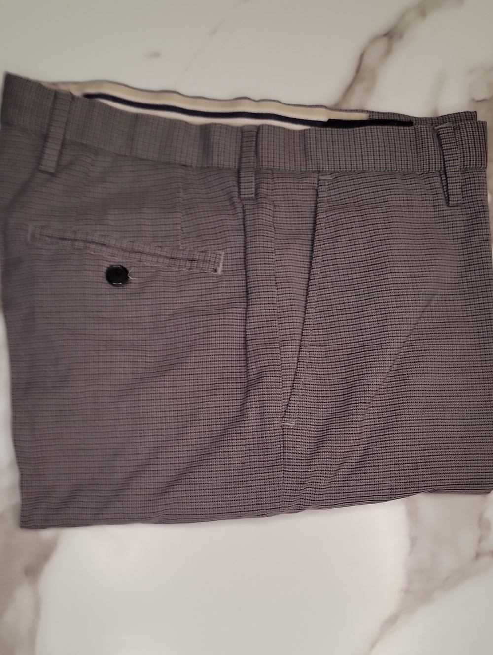 Murano Gray Micro-houndstooth Dress Pants with Subtle Stripe Trim
